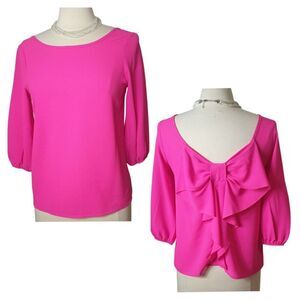 Brendas Womens Blouse S Pink 3/4 Sleeve Back Bow Detail Barbiecore Elegant USA